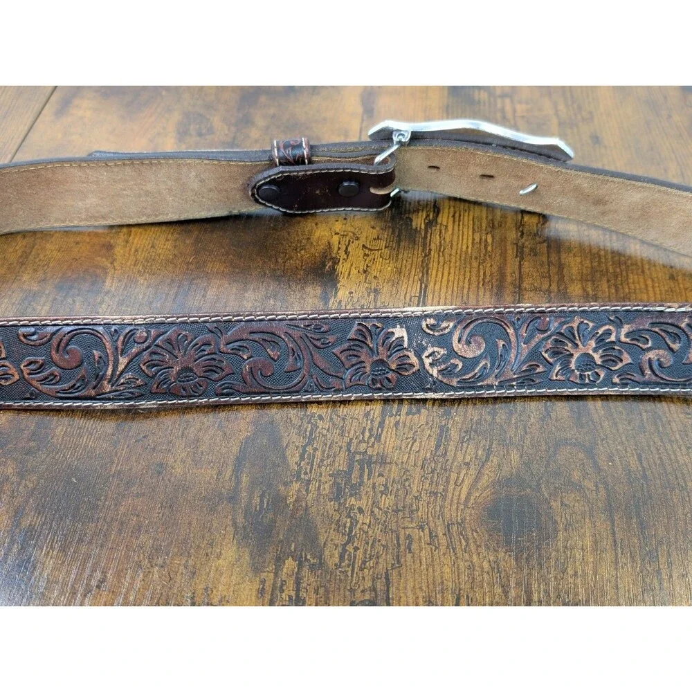 Justin Mens Classic Longhorn Tooled Leather Western Belt Brown C11194 Size 44